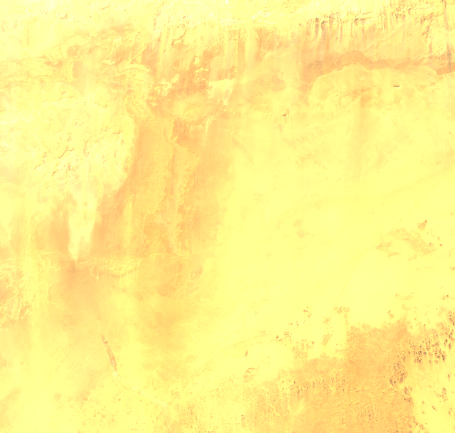 The same stretch of desert in 1985, empty of lakes and fields